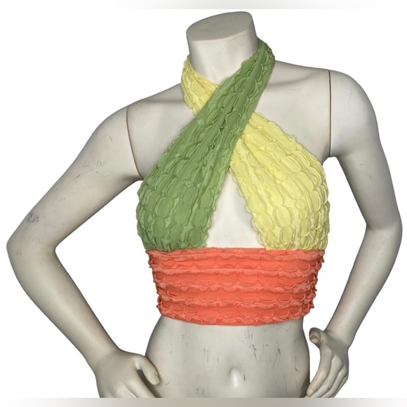 UNBRANDED Colorblock Multicolor 2-Way Versatile Criss Cross Y2K Halter Crop Top - Picture 7 of 14